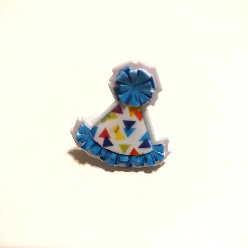 5 Piece Birthday Cake Topper Set Plactic Multicolored Hat Flower Baloon Ring New